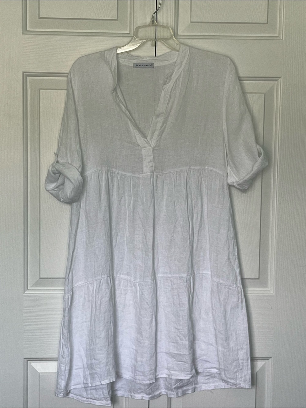 Tempo Paris White 100# Linen Dress - Picture 4 of 7